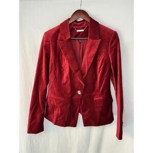White House Black Market Red Velour Velvet Jacket, Size 6